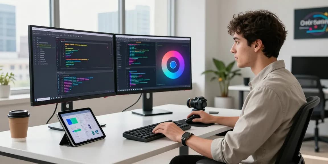 Developer using crush ai chatbot in a modern tech workspace, showcasing innovation and collaboration.
