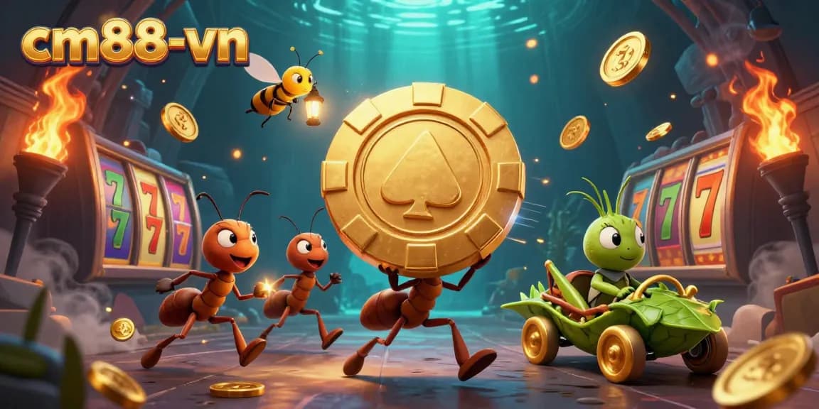 Experience exciting gameplay at cm88-vn with a team of animated ants on a golden poker heist.