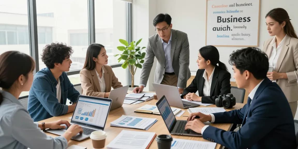 Team discussing small business accounting strategies in a modern office.