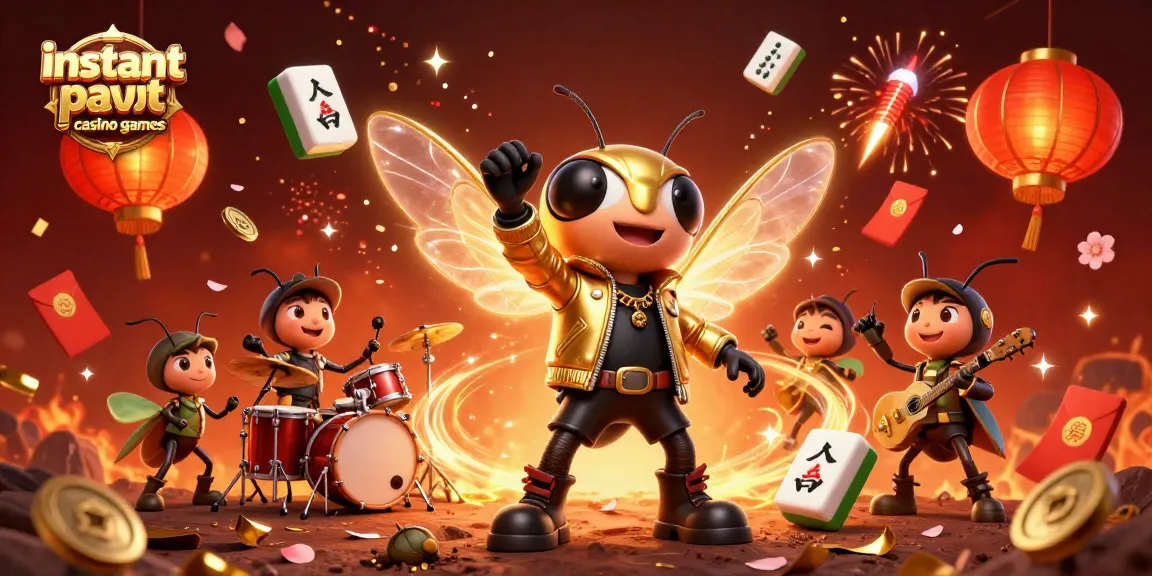 Experience vibrant action in instant payout casino games with a rock star cicada and dynamic festival elements.