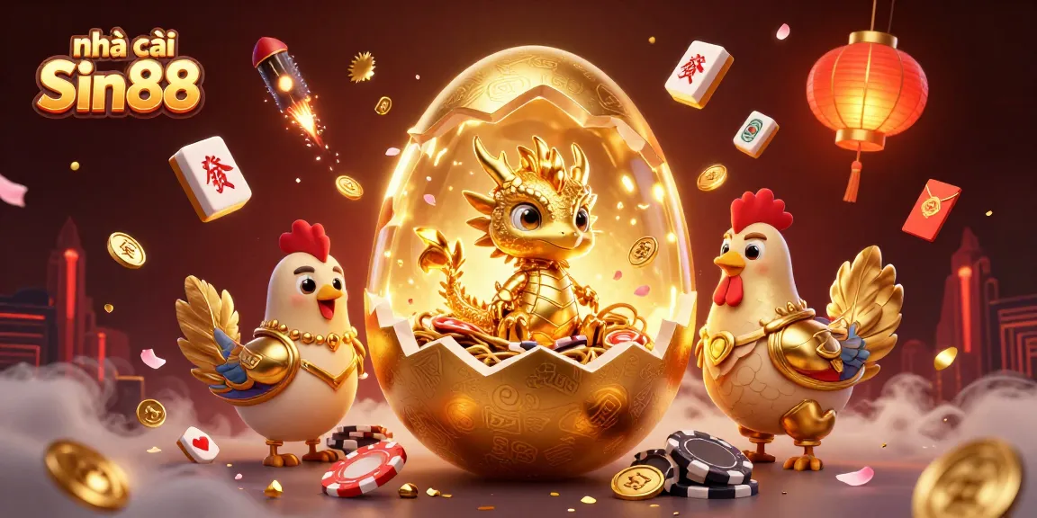 Bet on exciting games at nhà cái Sin88 featuring a baby dragon and golden poker chips.