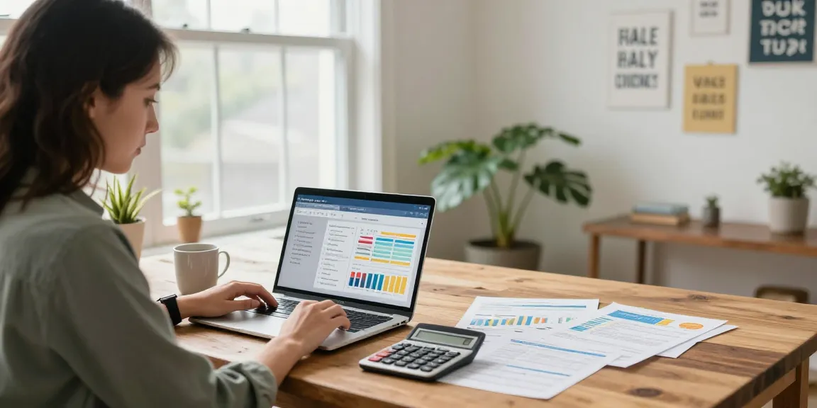 Individual using quebecsalestaxcalculator.ca in a bright home office for efficient tax calculations.