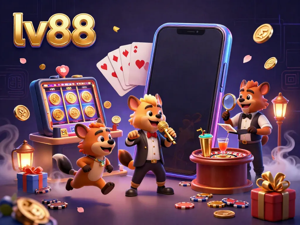 Hyenas at lv88's comedy casino, with slots and roulette elements creating a fun atmosphere.
