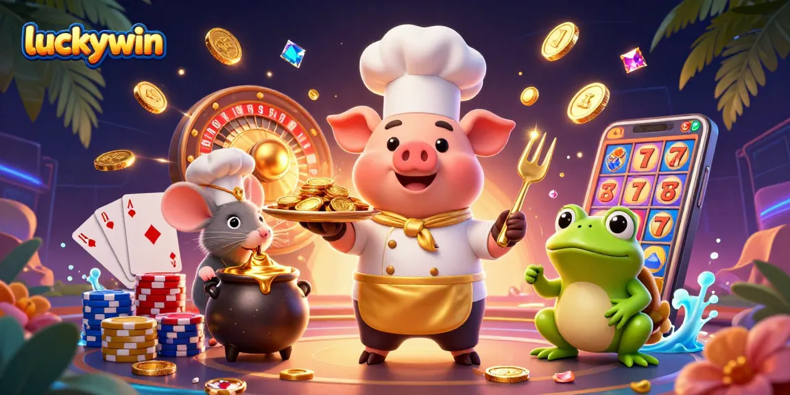 Enjoying a winning experience with luckywin, a lively casino scene with animated characters and winning elements.
