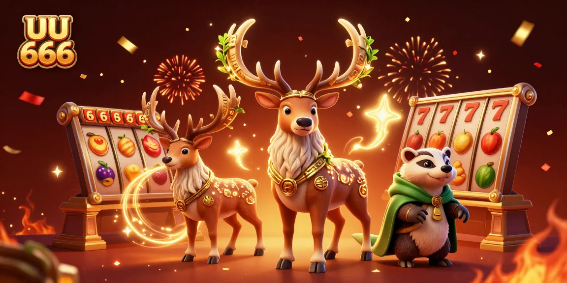 Experience the excitement of AI-generated festive gameplay at UU 666, surrounded by rich casino elements and energy.