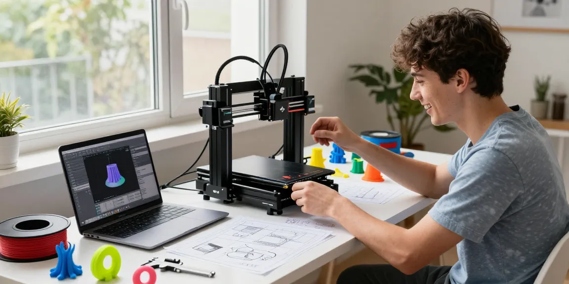 The SPARKX i7 3D printer setup in a bright home office, showcasing beginner enthusiasm in 3D printing.