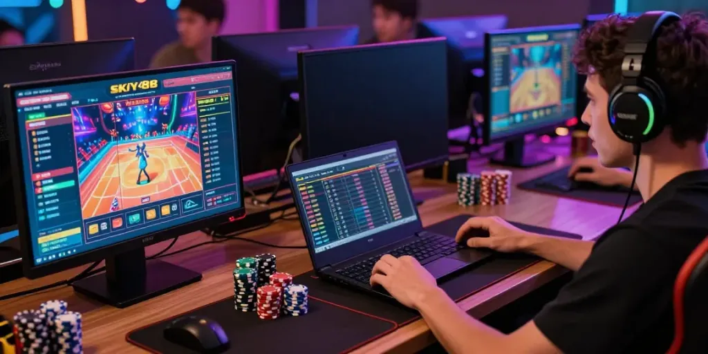Exciting online gaming experience on SKY88 with vibrant casino interface and colorful lighting.