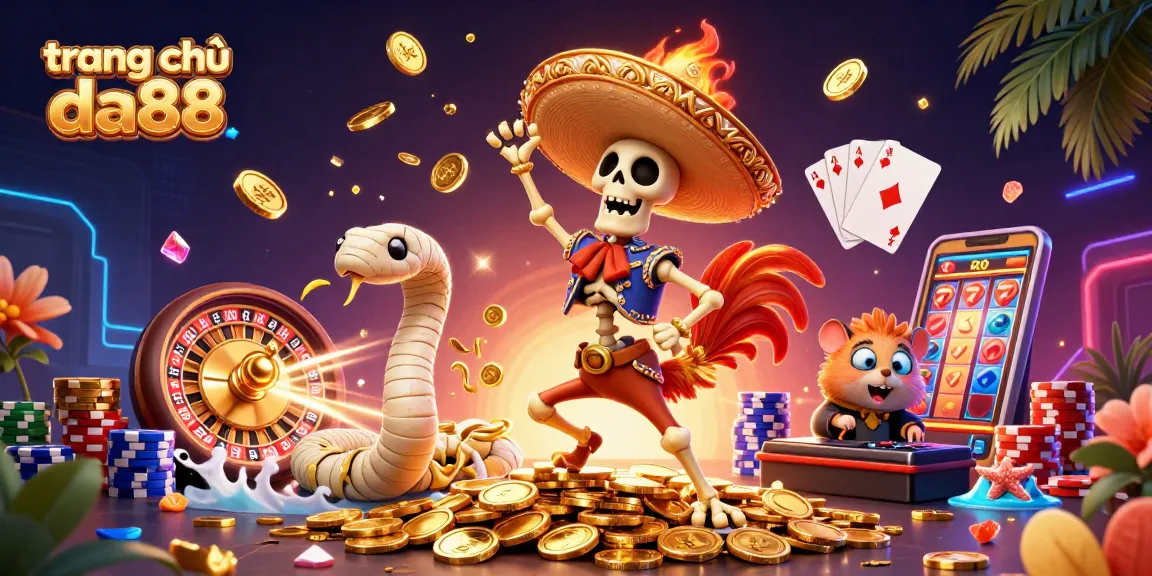 Win big at trang chủ da88 with a dynamic 3D casino scene featuring vibrant characters and elements.