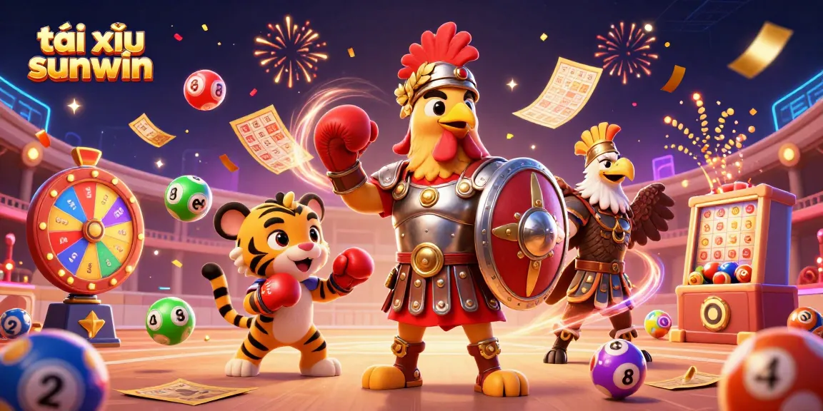 Experience the excitement of tài xỉu sunwin with colorful lottery elements and thrilling characters.