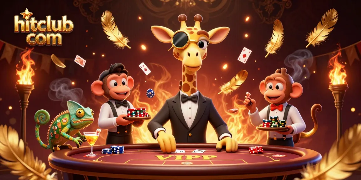 Try your luck at hitclub com with a high-roller giraffe at the poker table in a vibrant casino