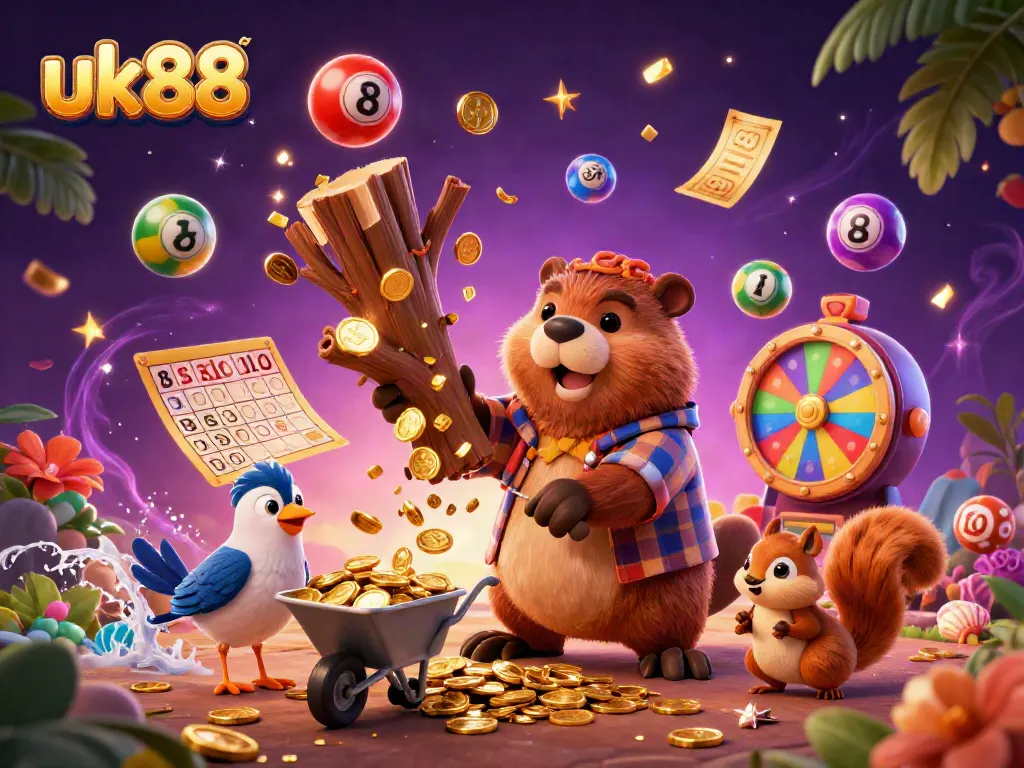 Engage in exciting gameplay with uk88 as a beaver and friends collect golden treasures in a vibrant casino adventure.