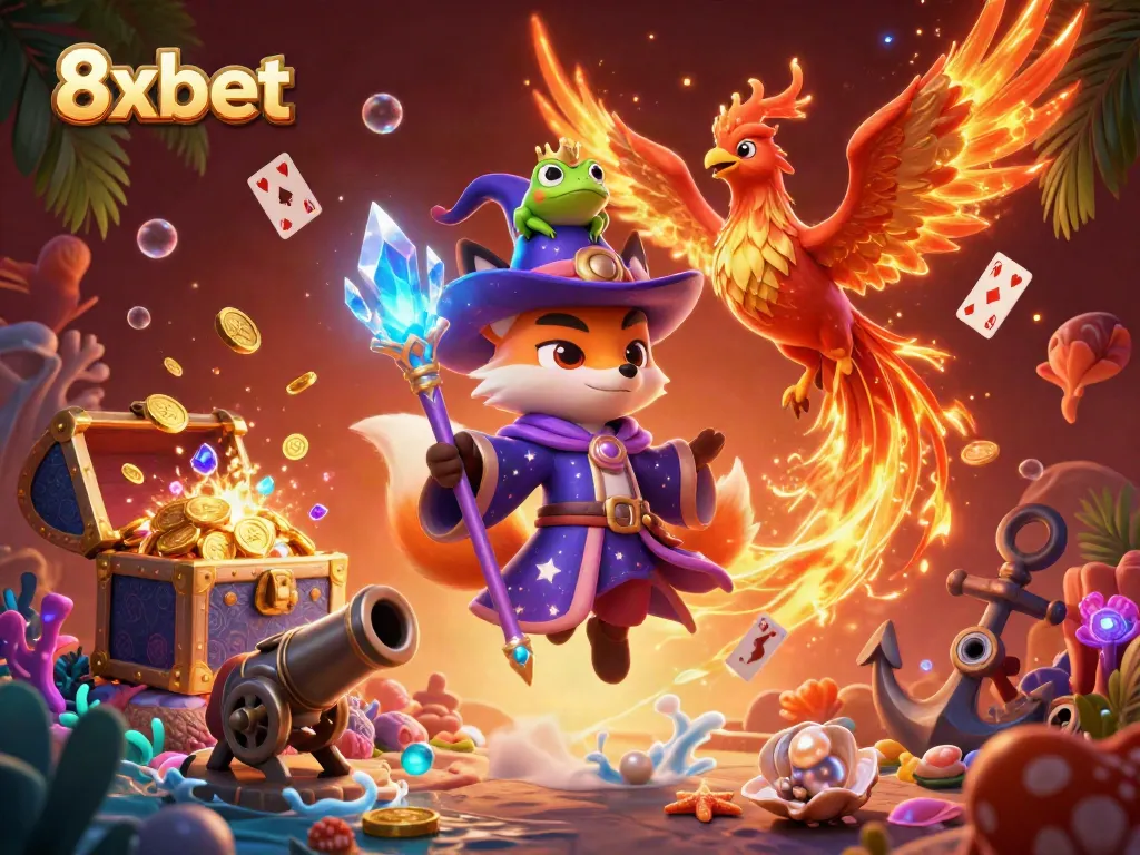 Experience thrilling gameplay at 8xbet with our vibrant and interactive gambling-themed illustration.