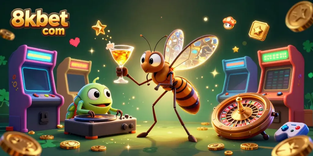 Engage in thrilling moments at 8xbet com with a lively casino mascot and dice in a vibrant 3D environment