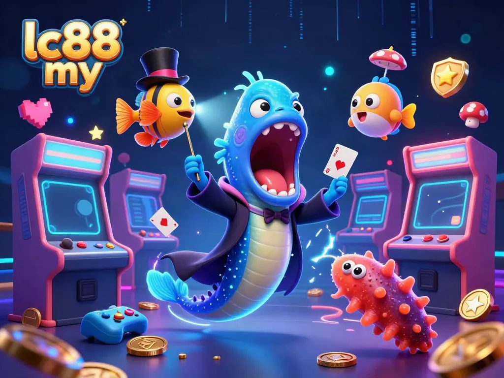 Experience exciting gaming with lc88 my featuring entertaining card tricks in a vibrant casino scene.