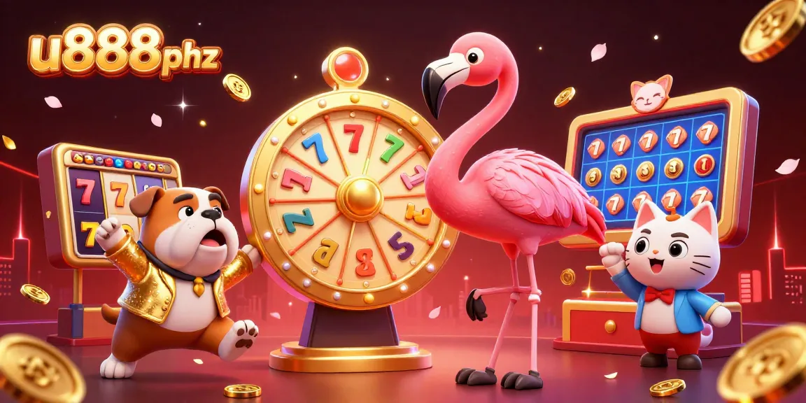 Experience thrilling wins at u888phz with a vibrant 3D casino scene filled with slots and excitement.