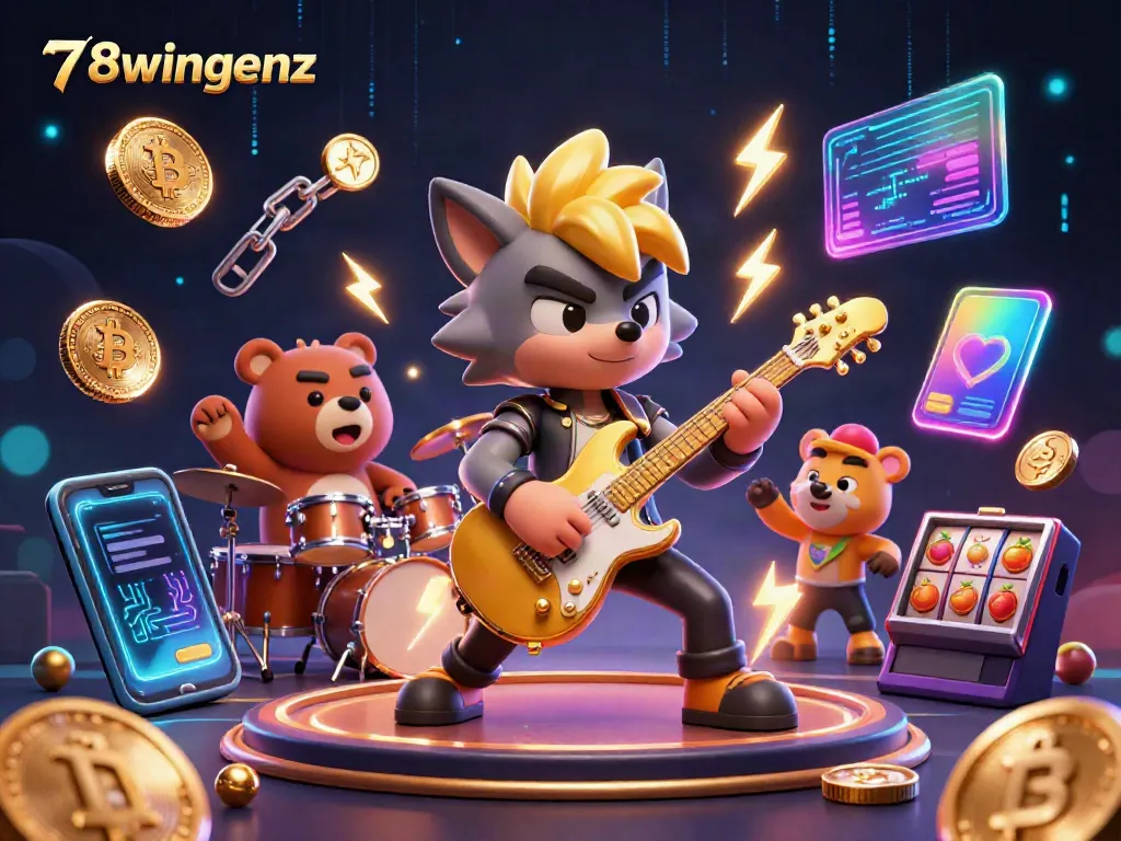 Catch exciting action at 78wingenz with a rock star wolf and a drummer bear on a casino stage.