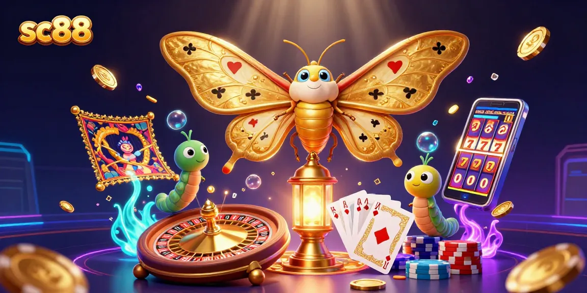 Experience thrilling gameplay with sc88 featuring a vibrant scene of casino elements and a majestic moth.
