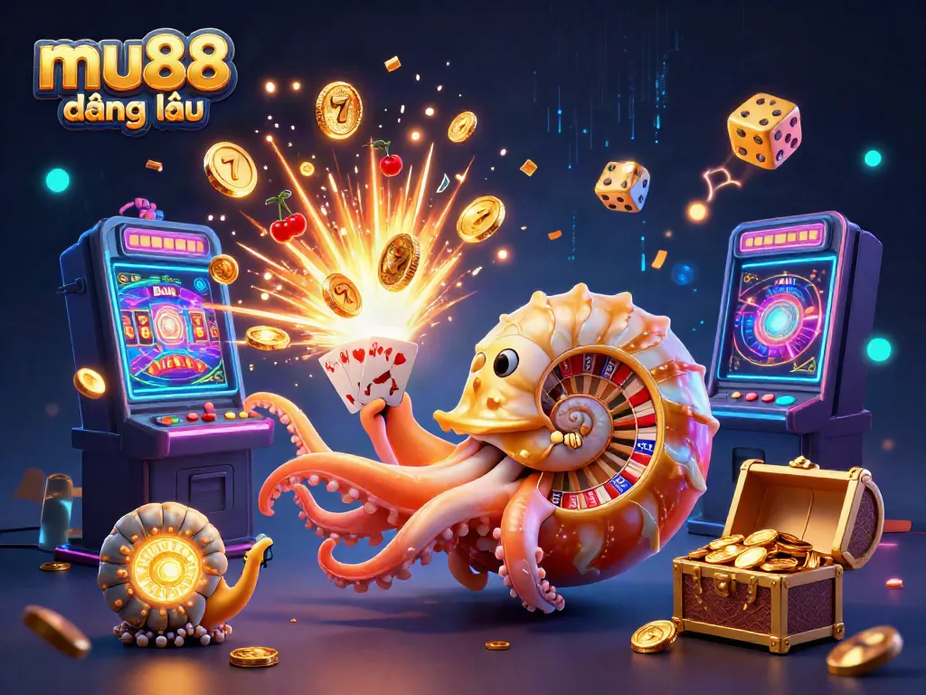 Experience mu88 đăng nhập with vibrant casino elements, slot machines, and dynamic lighting effects for an engaging gaming atmosphere.