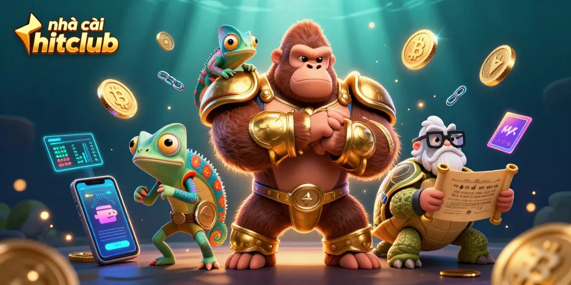 Experience excitement with nhà cái hitclub in this vibrant 3D casino scene featuring a powerful gorilla king and his companions.