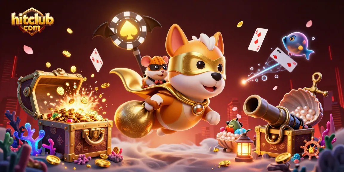Win big at hitclub com with exciting games and treasures in this vibrant 3D illustration.